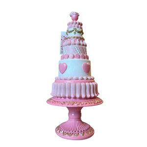 Sweet Treats 15in Pink & White Hearts Faux Cake on Stand Valentine Decor NEW